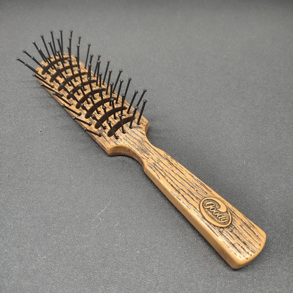 VTG USED GOODY Wood Grain 7.5" Detangle Vented Blow Dry Hair Brush, Made In USA